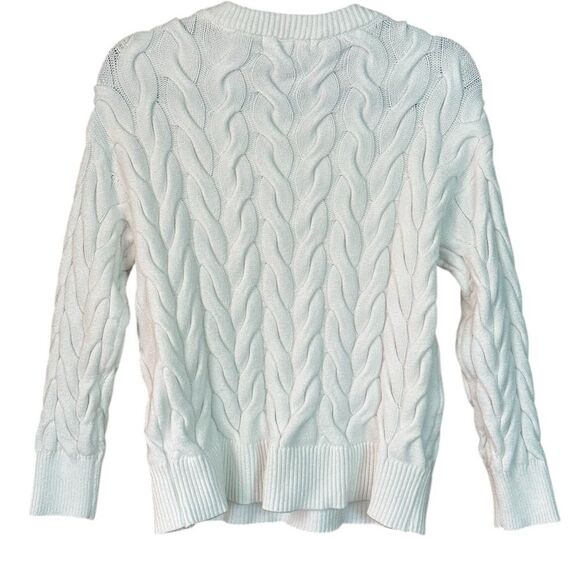 Philosophy Womens Cable Knit Fisherman Sweater Pullover Oarsman Preppy Ivory SP - Picture 3 of 8
